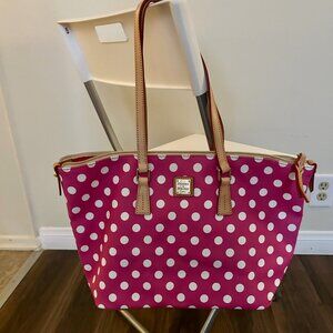 Dooney & Bourke Large Zipper Tote Pink with White Polka Dots